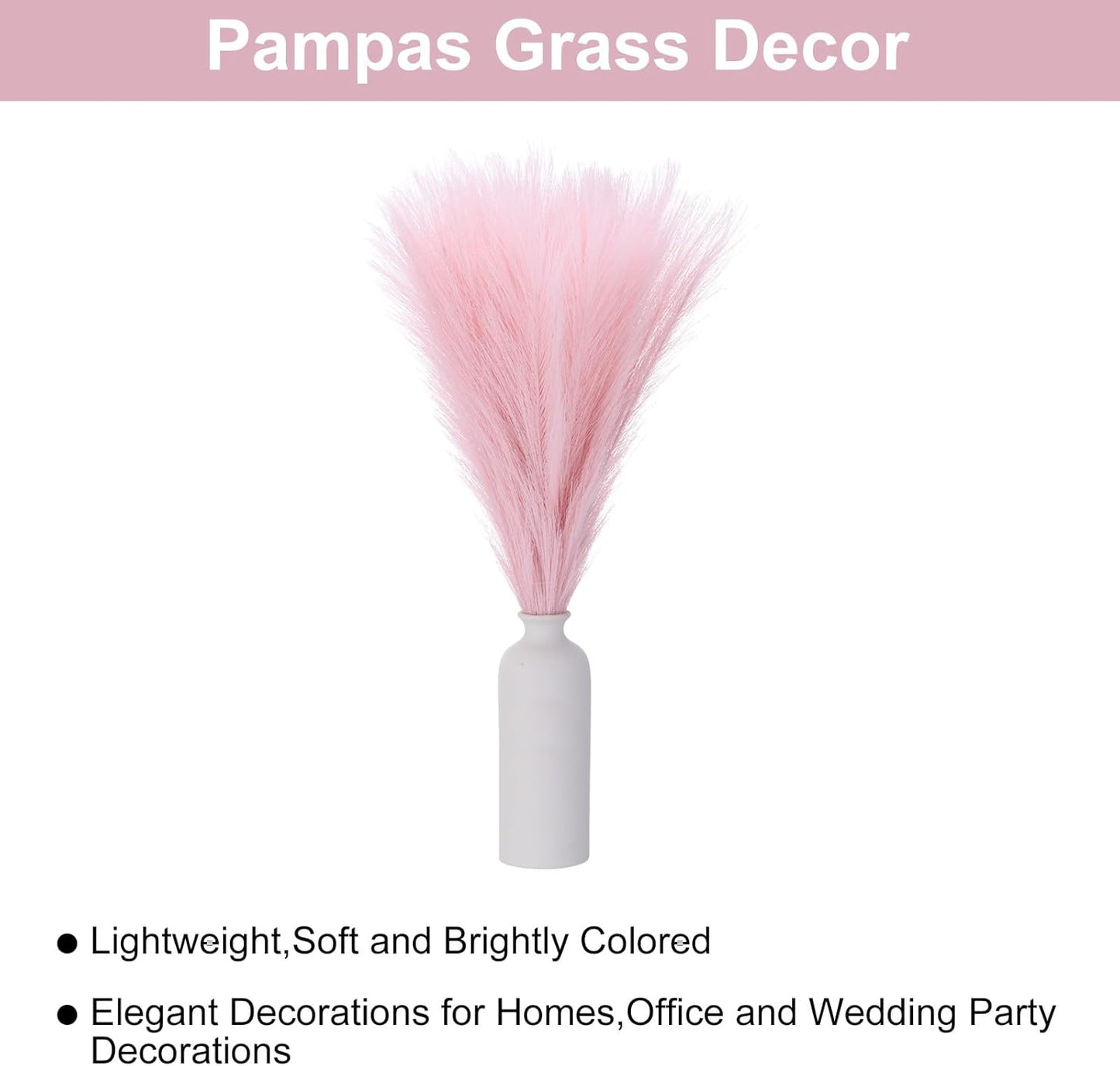MECCANIXITY 6 Pcs Faux Pampas Grass, 18 Inch Fluffy Pampas Grass Decor Flower Arrangement for Home Wedding Decorations, Light Pink