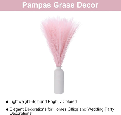 MECCANIXITY 6 Pcs Faux Pampas Grass, 18 Inch Fluffy Pampas Grass Decor Flower Arrangement for Home Wedding Decorations, Light Pink