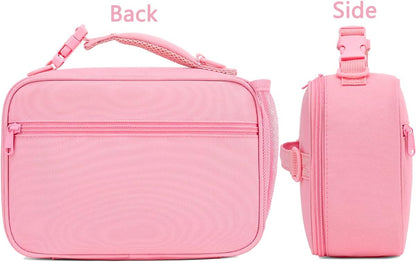 FlowFly Kids Lunch Bag, Durable Insulated School Lunch Box with Shoulder Strap and Bottle Holder, Water-resistant Thermal Small Lunch Cooler Tote for Teen Boys & Girls,Pink