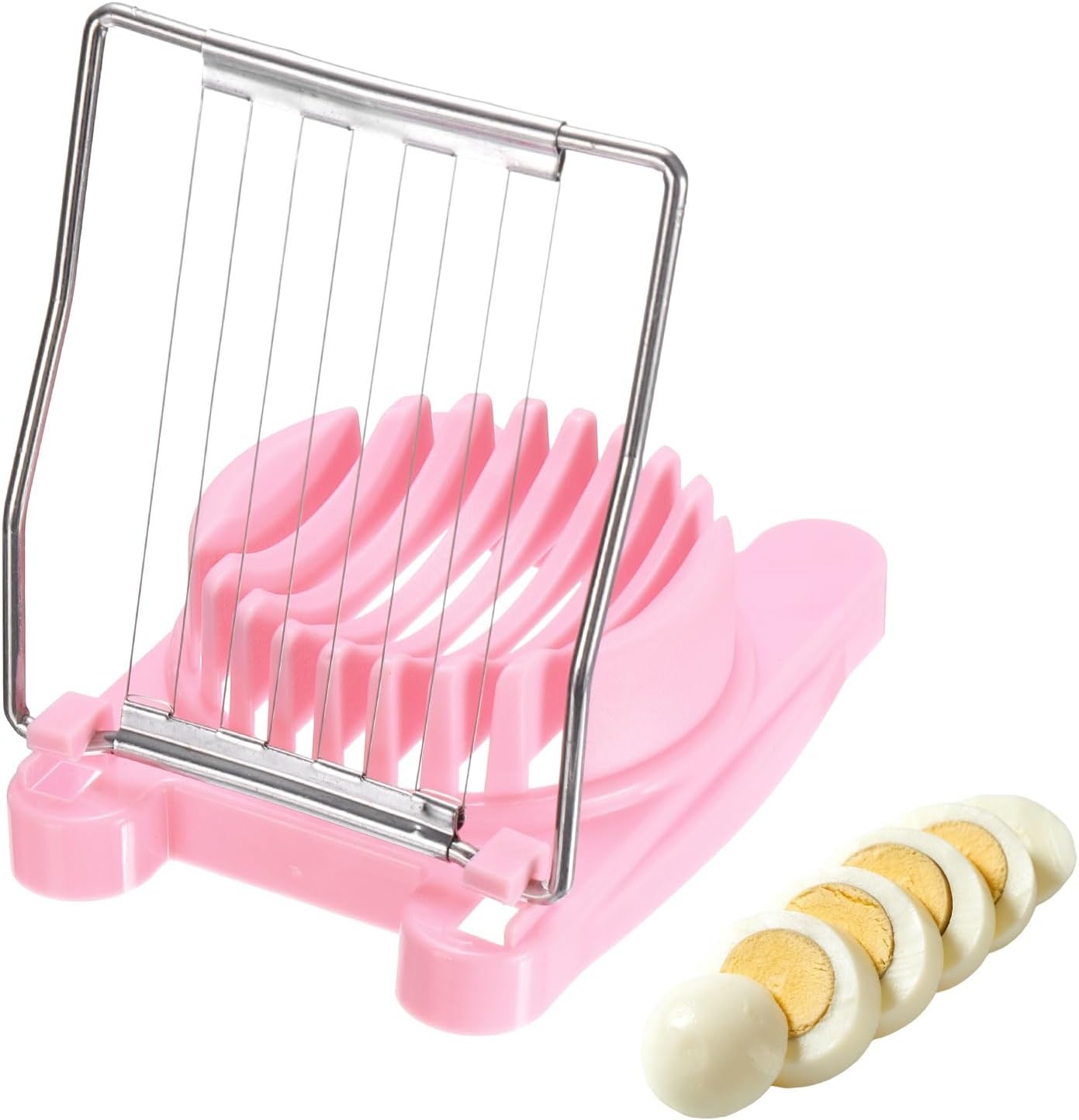 uxcell Egg Slicer for Hard Boiled Eggs, Stainless Steel Wire Multipurpose Egg Slicer Fruit Cutter Small Portable Eggs Peeler Tool for Strawberry Tomato Breakfast Salad, Pink