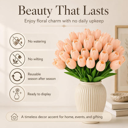MACTING 30 PCS Artificial Tulip Flowers 13.7" Real Touch Fake PU Tulips Bouquet Faux Flowers for Floral Arrangements Table Centerpieces Kitchen Mothers Day Summer Decorations,Light Pink