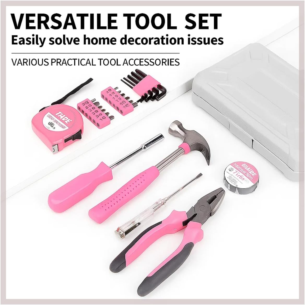 24 Pieces Pink Home Tool Set, mini Tool Box Basics Household Tool Kit Box for Men and Women DIY