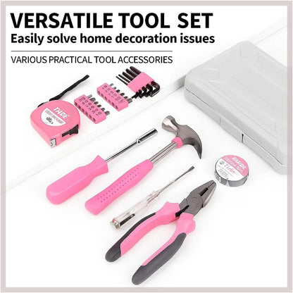 24 Pieces Pink Home Tool Set, mini Tool Box Basics Household Tool Kit Box for Men and Women DIY