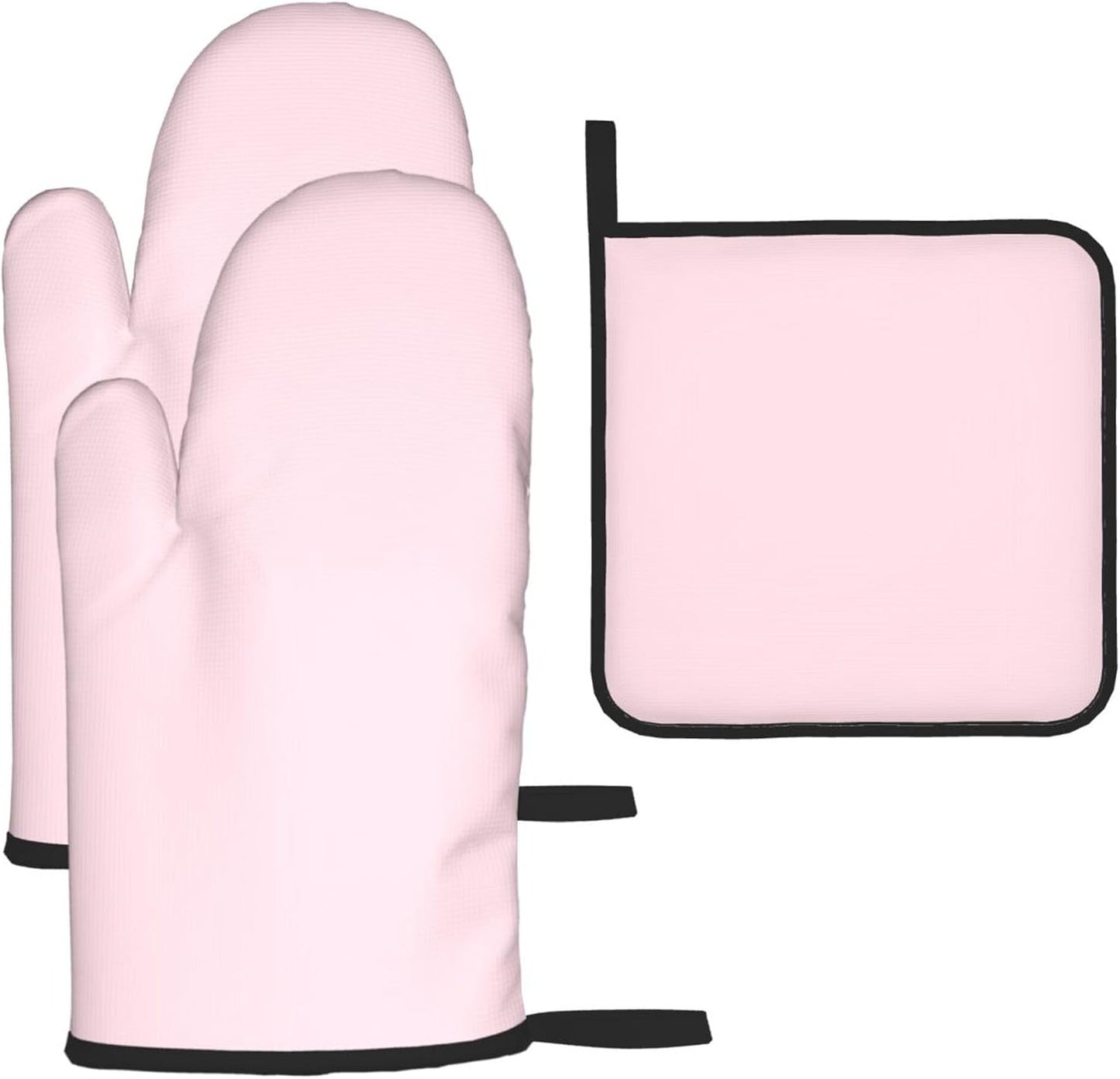 3 Pieces Oven Mitt and Pot Holder Sets, Light Pink Solid Color Oven Mitts Set Heat Resistant Baking Gloves Kitchen Microwave for Cooking, BBQ