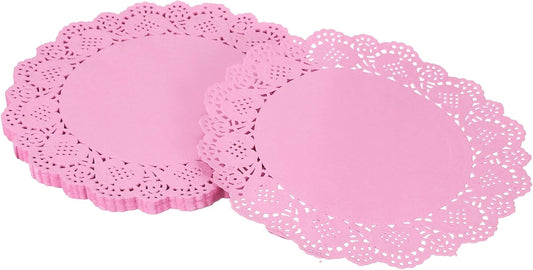 uxcell 100Pcs Paper Doilies, 8.5" Lace Doilies Round Paper Placemats for Dessert Cake Wedding Birthday Party Decorations Sandwiches Restaurants, Pink