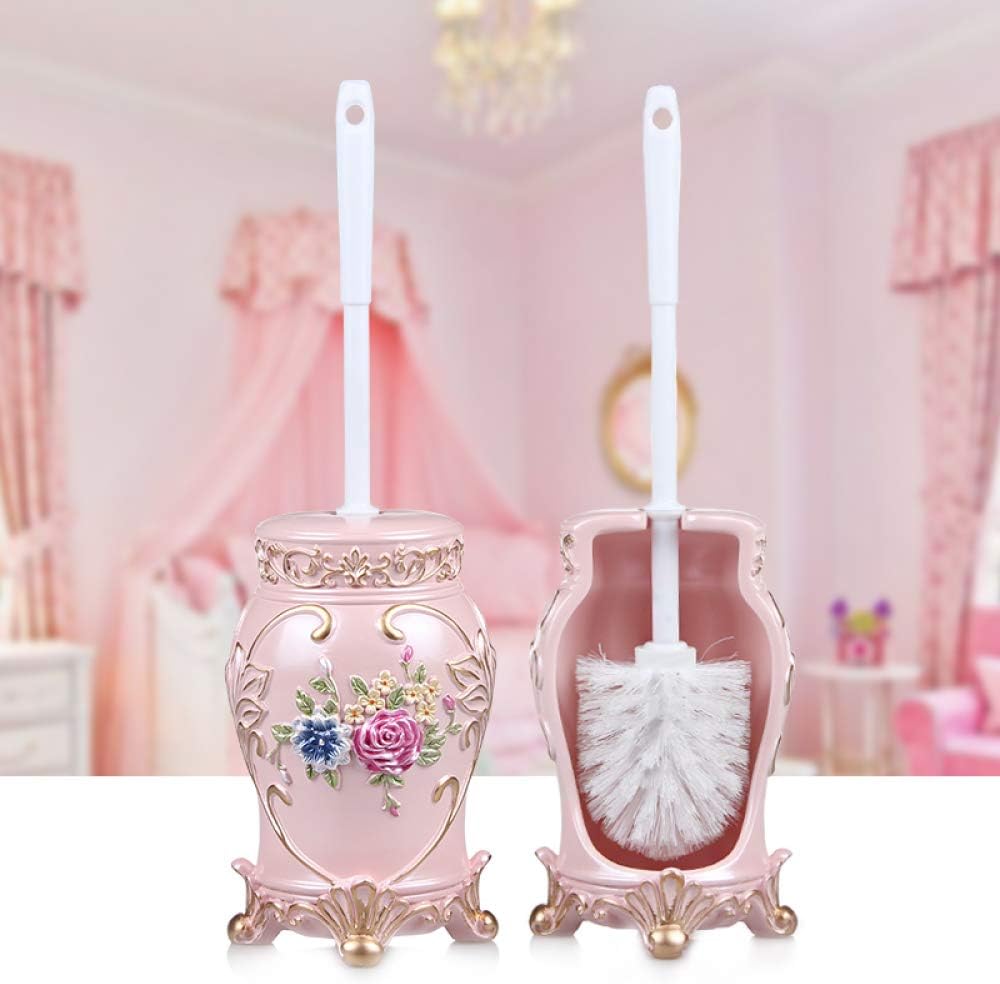 NOLLAM Bathroom Roman Rose Toilet Brush Set Bathroom Toilet Brush and Holder for Storage & Organization Toilet Bowl Scrubber, Pink