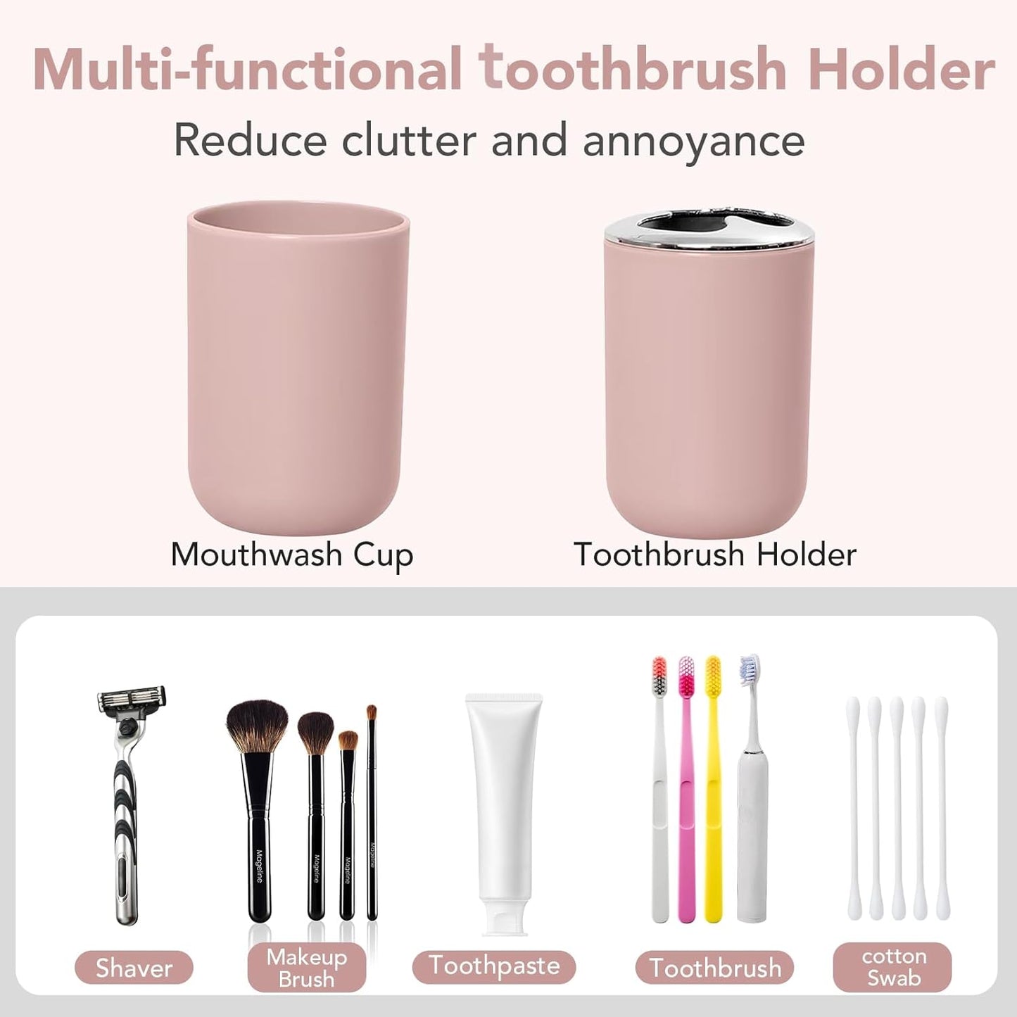 Matte Pink Bathroom Accessories Set, 4 Piece Plastic Bathroom Toothbrush Holder Set, Include Soap Dispenser, Toothbrush Holder, Rinse Cup, Soap Dish, Boho Pink Bathroom Decor for Home, Bathroom Set