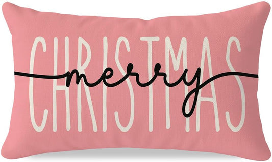 PANDICORN Christmas Throw Pillow Cover 12x20 – Blush Pink Christmas Decor for Girls Room, Xmas Holiday Lumbar Decorative Cushion Case Decoration for Bedroom or Sofa Couch