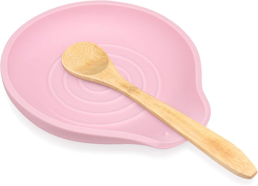 VanlonPro Silicone Spoon Rest for Stove Top - BPA-Free, Heat-Resistant Spoon Holder - Spoon Rest for Kitchen Counter - Large Cooking Utensil Rest for Spoons, Spatulas, Ladles or Tongs - Pink