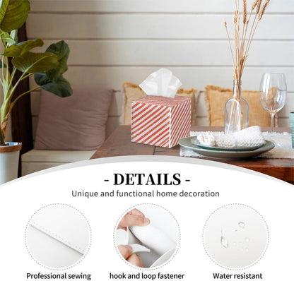 Tissue Box Cover,Retro Pink Striped Pattern Waterproof PVC Leather Tissues Holder,Square, 5.2" L x 5.2" W x 5.2" H, Decorative for Home Office