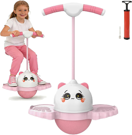 Balance Pogo Ball with Handle for Kids, Jumping Trick Ball Toy with Colourful LED Lights Panda Shape, Fun Bounce Toy for Boys Girls Balance Training