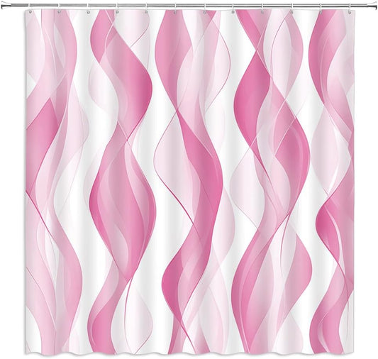 Pink Striped Shower Curtain Abstract Wavy Line Modern Minimalist Geometric Fabric Bathroom Decor Curtains with Hooks,60 x 70
