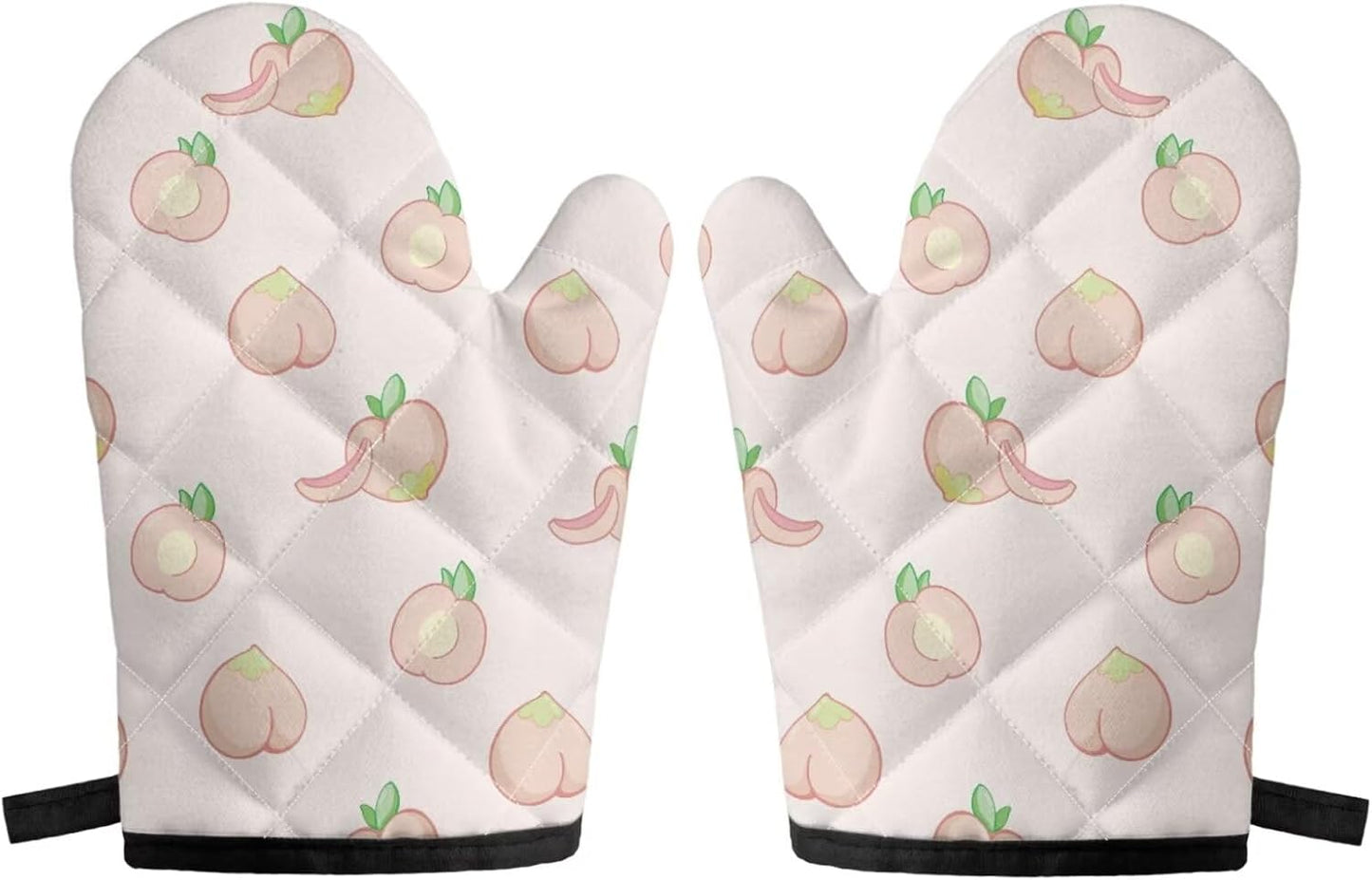 Grip Soft Heat Resistance 2 Piece Pink Peach Oven Mitts Set for Cooking BBQ Quilted Inner Lining Skid Resistant Kitchen Oven Mittens