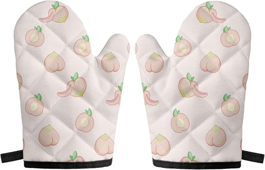 Grip Soft Heat Resistance 2 Piece Pink Peach Oven Mitts Set for Cooking BBQ Quilted Inner Lining Skid Resistant Kitchen Oven Mittens