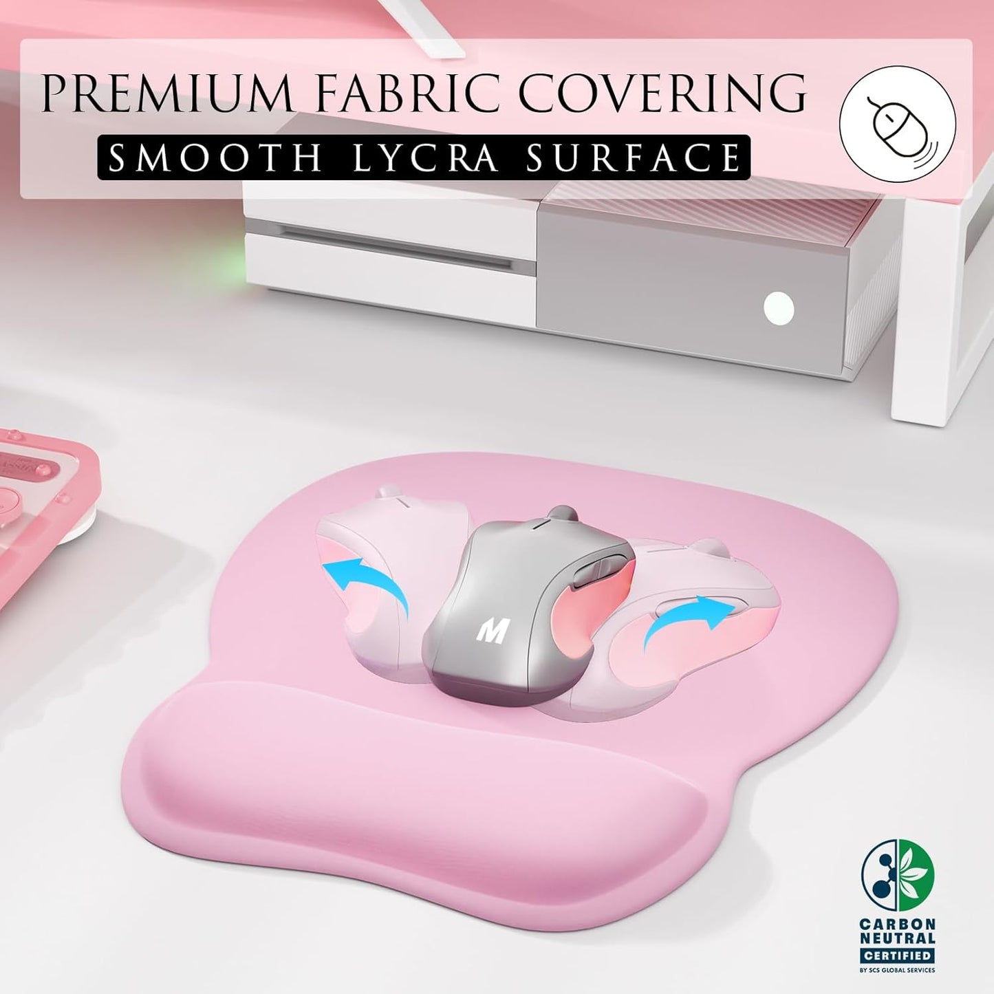 MROCO Ergonomic Mouse Pad with Gel Wrist Rest, Smooth Wrist Support Surface, Non-Slip PU Base for Pain Relief, Comfortable Mousepad for Computer, Laptop, Office & Home, 9.4 x 8.1 in, Pale Pink