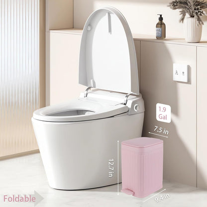 rejomiik Small Bathroom Trash Can with Lid 1.9 Gallon Step Trash Can Slim Garbage Can with Soft-Close Waste Bin for Bathroom, Bedroom, Office, Dorm, RV, Pink