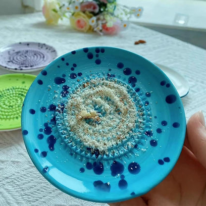 Premium Ceramic Garlic Grater Plate，Multifunctional Grater Plate For Fruit and Vegetable Puree,Hand-Painted Splatter Pattern- For Cheese Garlic, Ginger, Chocolate (PINK, 4.7In)
