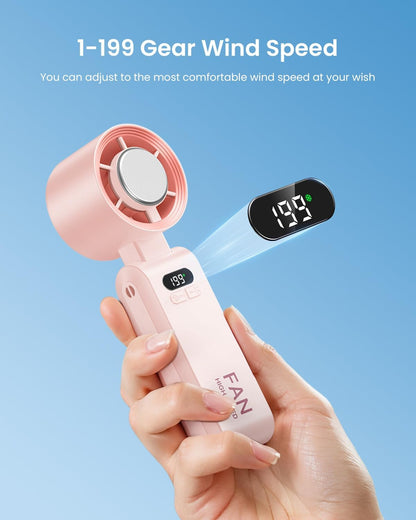 Handheld Portable Turbo Fan with Ice Cooler, Speed (1-199) 5500mAh Rechargeable Personal Fan,[20H Cooling Time] Mini Yet Powerful [20000 RPM] Small Pocket Fans for Travel/Outdoor/Home/Office, Pink