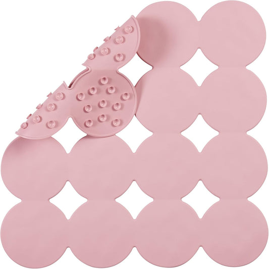 Webos Square Shower Mat Nonslip - Rubber Bathtub Mat with Suction Cups for Inside Shower Bathroom Floor (Pink, 21X21)