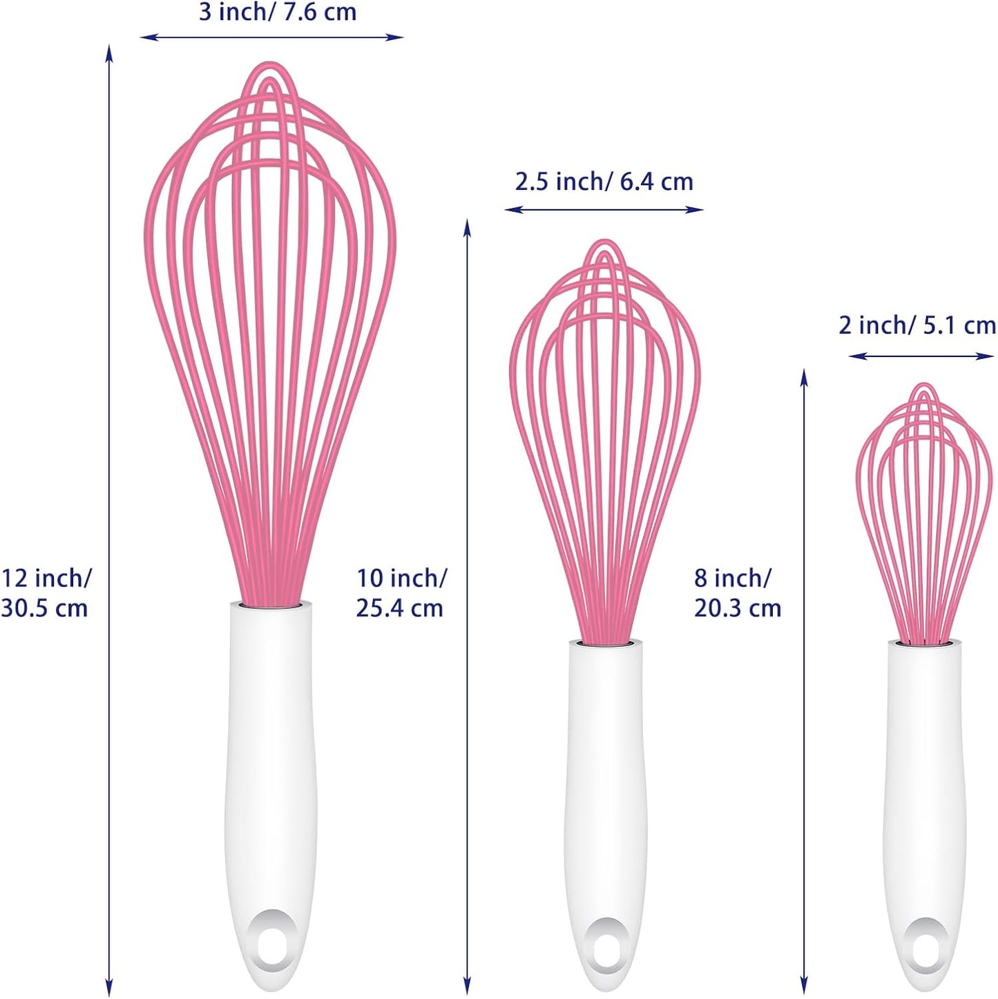 OYV Pink Silicone Whisk, Sealed Waterproof Design Set of 3, Professional Kitchen Whisks for Cooking Non-Scratch, Silicone&Stainless Steel Whisk, Heat Resistant 480°F Rubber wisk, BPA free