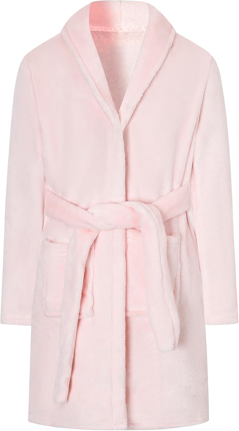 Umeyda Girls Robe, Shawl Collar Fuzzy Fleece Bathrobes with Belt and Pockets for Kids Boys, 2-15 Years