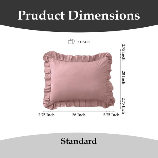 Ruffle Pillow Cases Standard Size Set of 2 –Soft Wrinkle Resistant Brushed Microfiber Ruffled Pillowcases –Envelope Pillow Shams Cover Festive Gift for Hotels,Guest Rooms 20x26 Inch (Pink)