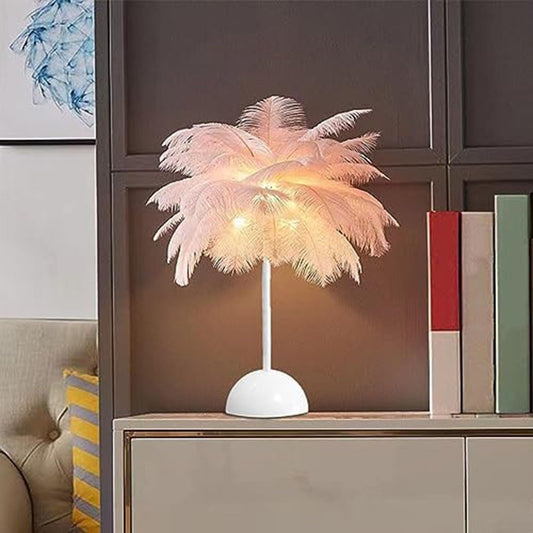 White/Pink Feather Lamp, Feather Table Lamp Bedroom Bedside Table Lamp Feather for LAMPSHADE Desk Lights for Teenage Home Bedroom Decor Fashion(Pink)