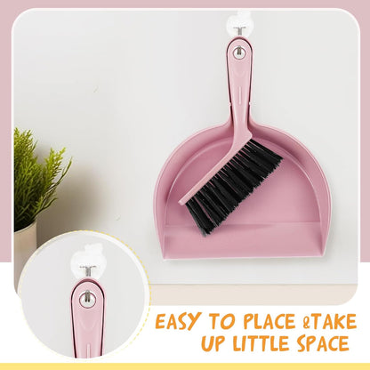 Sliner 18 Pack Mini Dustpan and Brush Set Nesting Snap Plastic Dust Pans with Brush Small Handheld Broom and Dustpan Set Bulk Portable Cleaning Suitable for Desktop Pets Care Camping(Pink)
