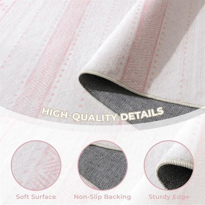 6x9 Washable Area Rug, Boho Moroccan Farmhouse Neutral Low Pile Carpet, Soft Non-Slip Rugs for Living Room Bedroom Dining Room Nursery Dorm Home Decor, Pink & White