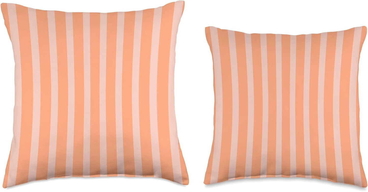Cute Pastel Coral Peach Striped Pattern Minimalist Throw Pillow