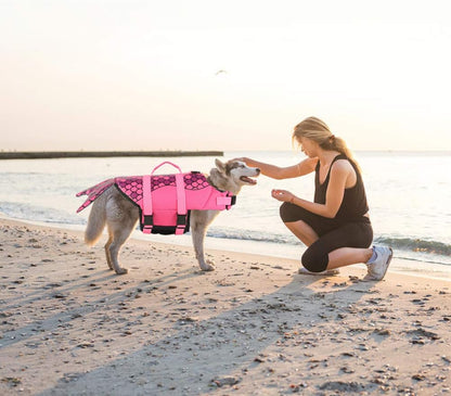 EMUST Dog Life Jacket Mermaid, Ripstop Dog Life Vests with Rescue Handle for Small Medium and Large Dogs, Pet Safety Swimsuit Preserver for Swimming Pool Beach Boating, XS