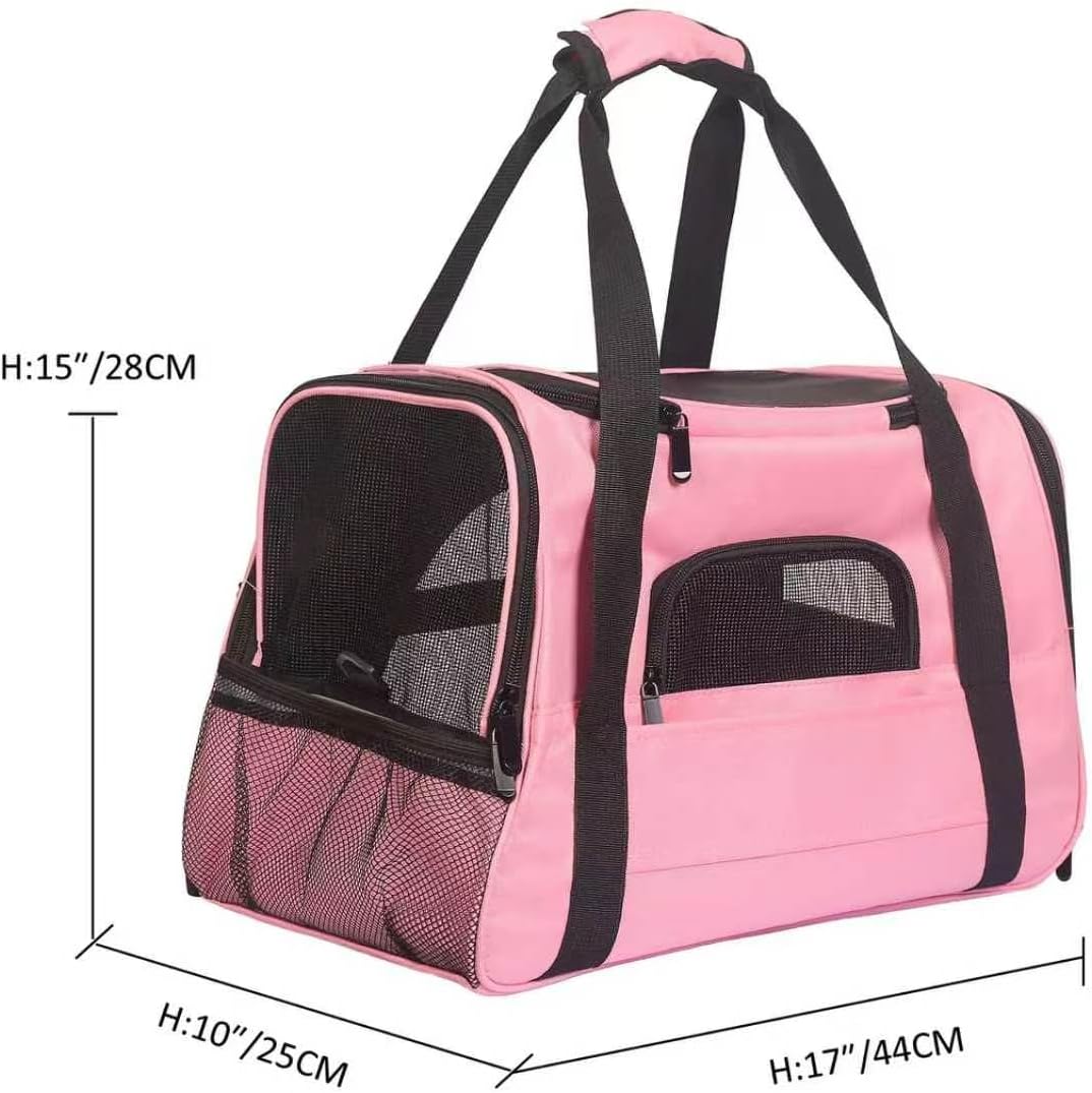Pink Soft-Sided Cat Carrier, Airline Approved Pets Carrier for Big Cats & Small Dogs, Soft Kitten Travel Bag with Mesh Windows, Animal Carrier Up to 15 Lbs (Pink, Small)