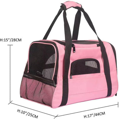 Pink Soft-Sided Cat Carrier, Airline Approved Pets Carrier for Big Cats & Small Dogs, Soft Kitten Travel Bag with Mesh Windows, Animal Carrier Up to 15 Lbs (Pink, Small)
