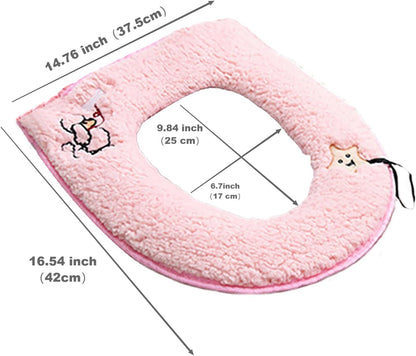 Toilet Seat Warmer Cover & Toilet Lid Cover Pink Fuzzy Toilet Seat Covers for Bathroom with Zipper Handle Plush Thicker Washable