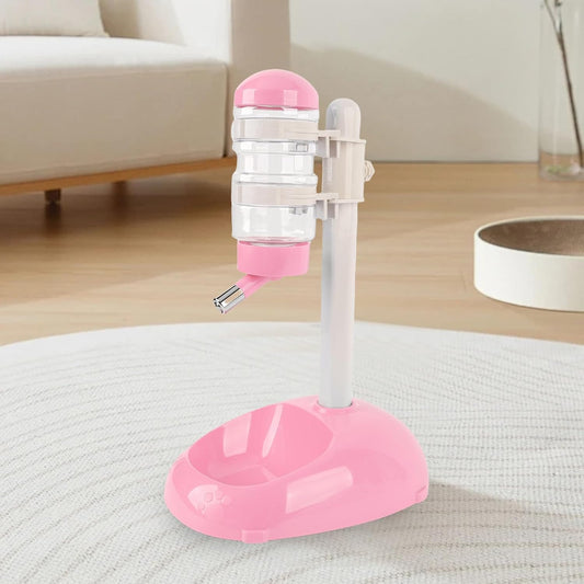 Automatic Standing Water Dispenser Bowl, Pet Adjustable Height Feeder for Water 500ml Capacity Standing Water Feeder with Detachable Bottles Ideal for Dogs Cats (Pink)