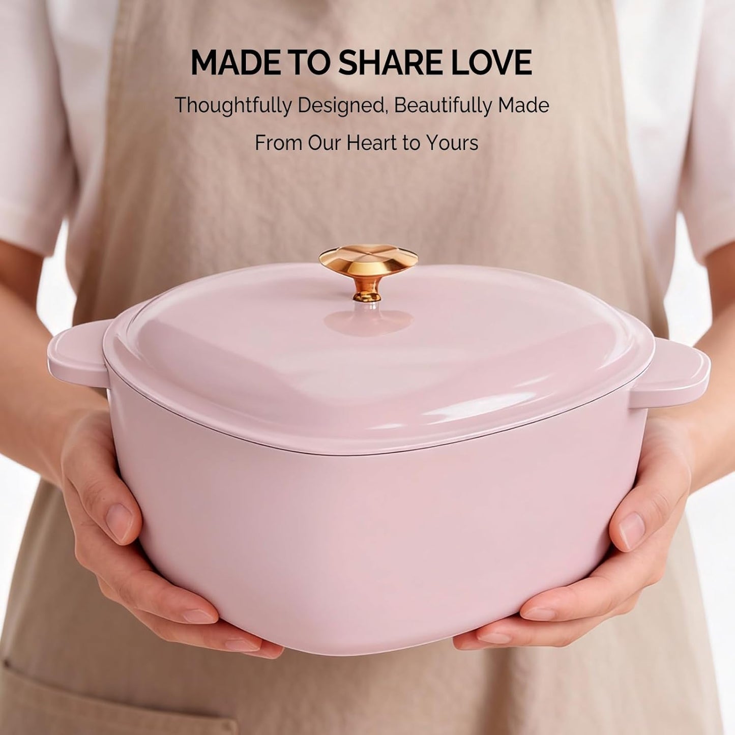 Bonnlo Heart Shaped Enameled Cast Iron Dutch Oven Pot with Lid, 4QT Pink Cookware for Stewing and Bread Baking, Works on All Stovetops, 500℉ Oven Safe, Cute Kitchen Decor for Valentines