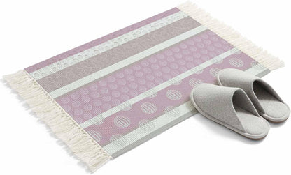 Farm Fruit Runner Rug 2x3 ft Strawberries Peach Watermelon Lemon Pink Striped Washable Hallway Rugs with Tassel, Non Slip Kitchen Runner Carpet for Living Room Bedroom Entryway