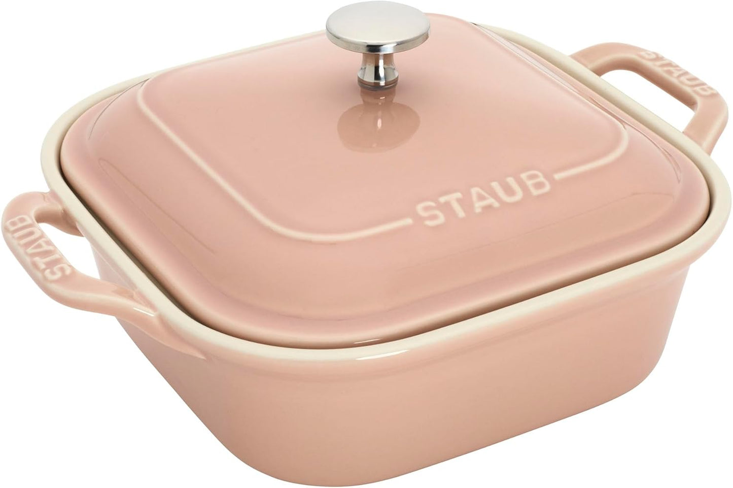 Staub Ceramic 4-pc Baking Pans Set, Casserole Dish with Lid, Brownie Pan, Light Pink