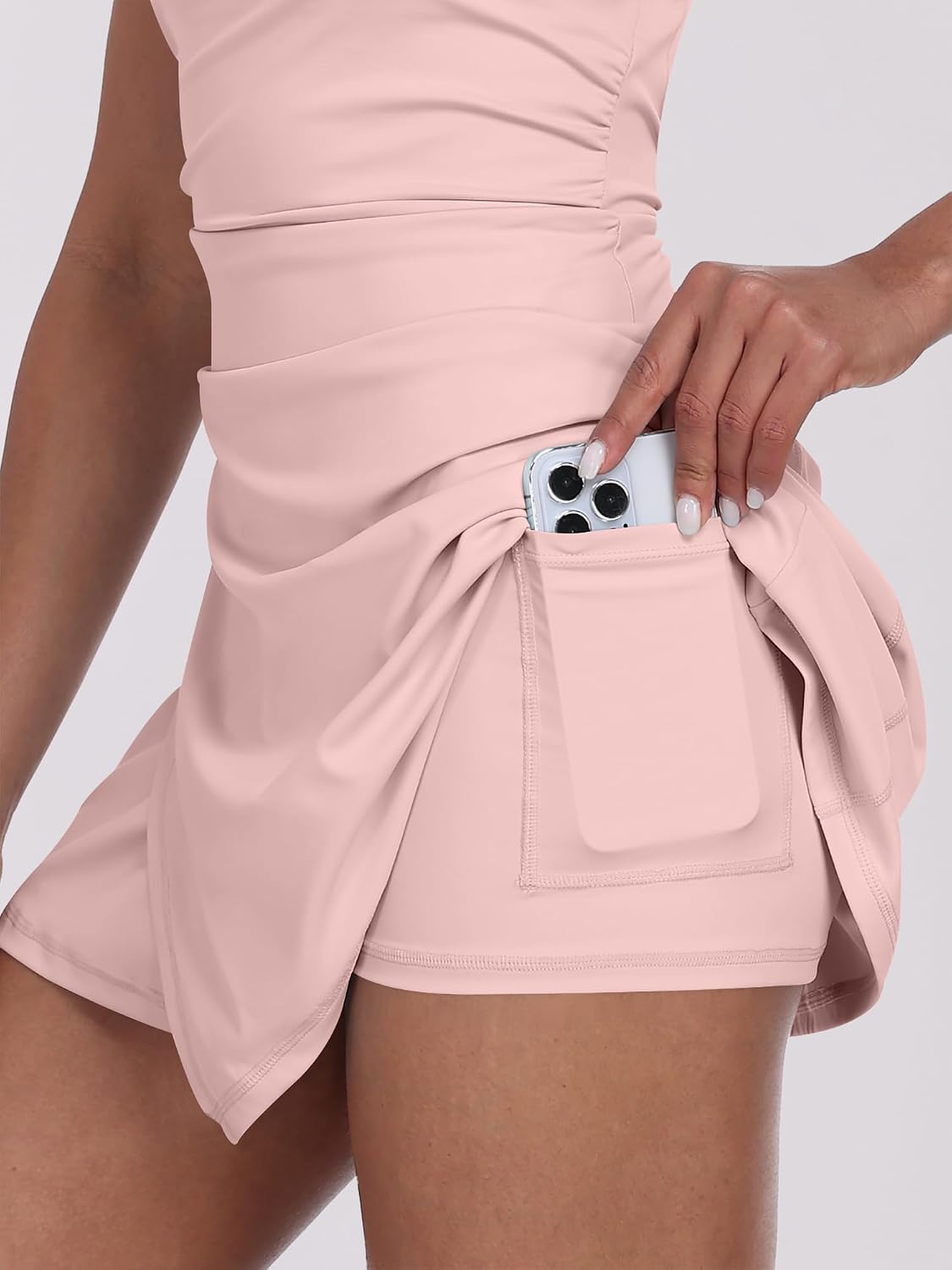 Caracilia Womens Tennis Dress Built in Shorts Square Neck Sleeveless Workout Athletic Mini Skort Dress Golf Summer Outfits