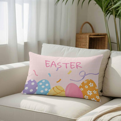 Easter Eggs Pillow Covers 16x24 Inch, Purple Blue Yellow Pink Eggs Light Orange Background Soft Brushed Throw Pillow Covers with Hidden Zipper Decorative Pillowcase for for Bedroom Sofa Couch