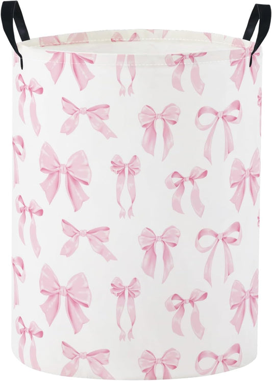 Baby Laundry Basket Baby Nursery Hamper Kids Laundry Basket Toy Storage Bin for Boys Room Decor Gift Baskets for Bedroom Bathroom(Pink Bowknot)