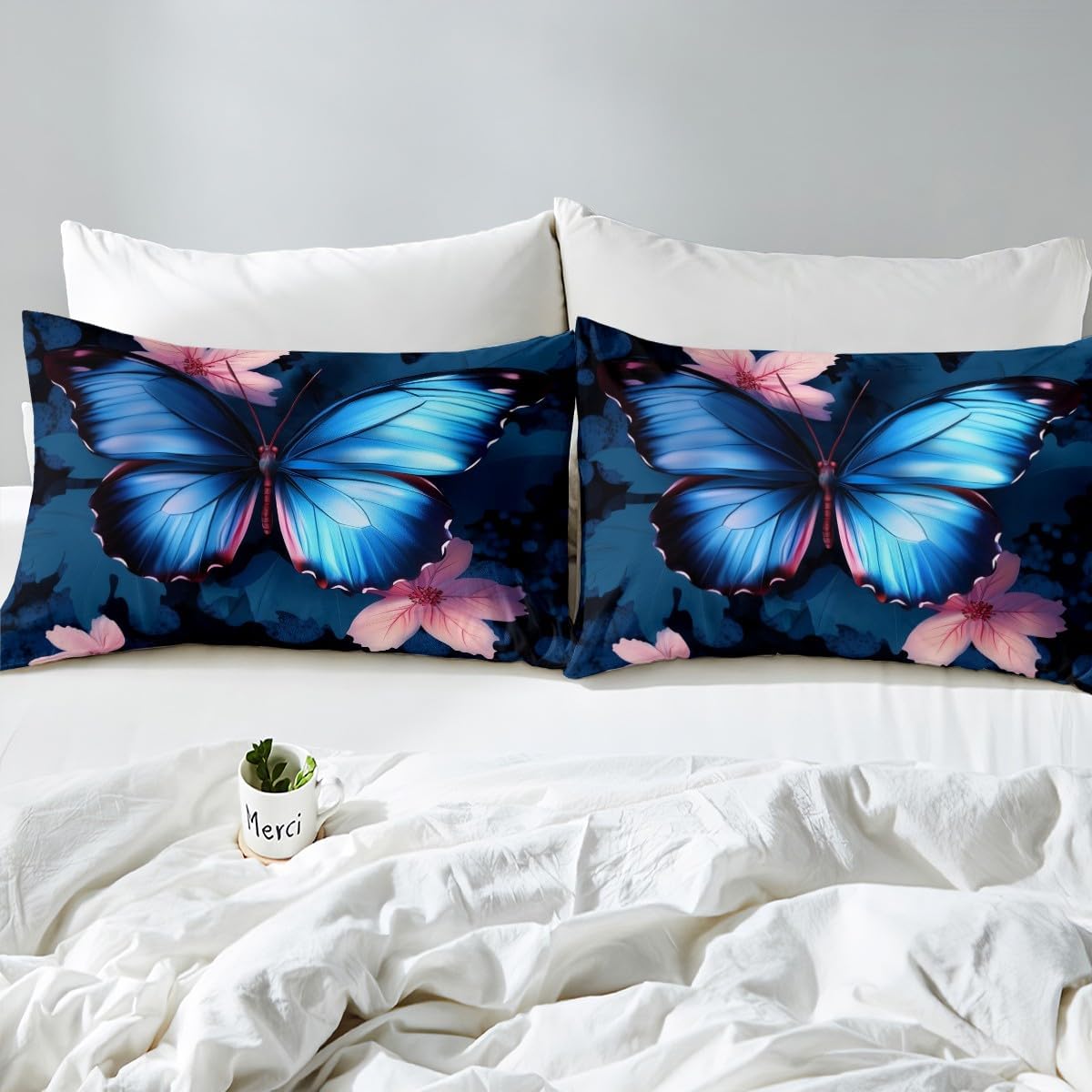 Erosebridal Dreamy Butterfly Bed Sheets Twin,Leaves Sheet Set Pink Peach Blossom Fitted Sheet Honeycomb Backdrop,Floral Leaf Top Sheet Aesthetic Animal Flying Butterflies Room Decor