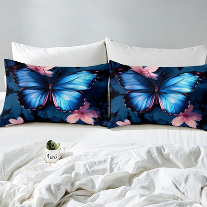 Erosebridal Dreamy Butterfly Bed Sheets Twin,Leaves Sheet Set Pink Peach Blossom Fitted Sheet Honeycomb Backdrop,Floral Leaf Top Sheet Aesthetic Animal Flying Butterflies Room Decor