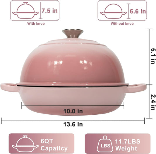 AHJ 6QT Dutch Oven For Bread Baking, Enameled Cast Iron Dutch Oven Pot with Lid, Multi-Functional Bread pan, Sourdough Baking Supplies with Proofing Basket, Cast Iron Bread Oven, Silicone Sling & Gloves.