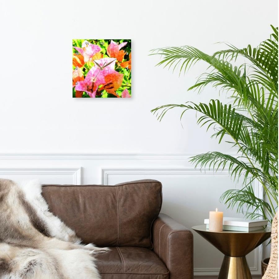 3dRose Wall Clock Silent - 15 inch - Coral n Pink Floral - Impressionism