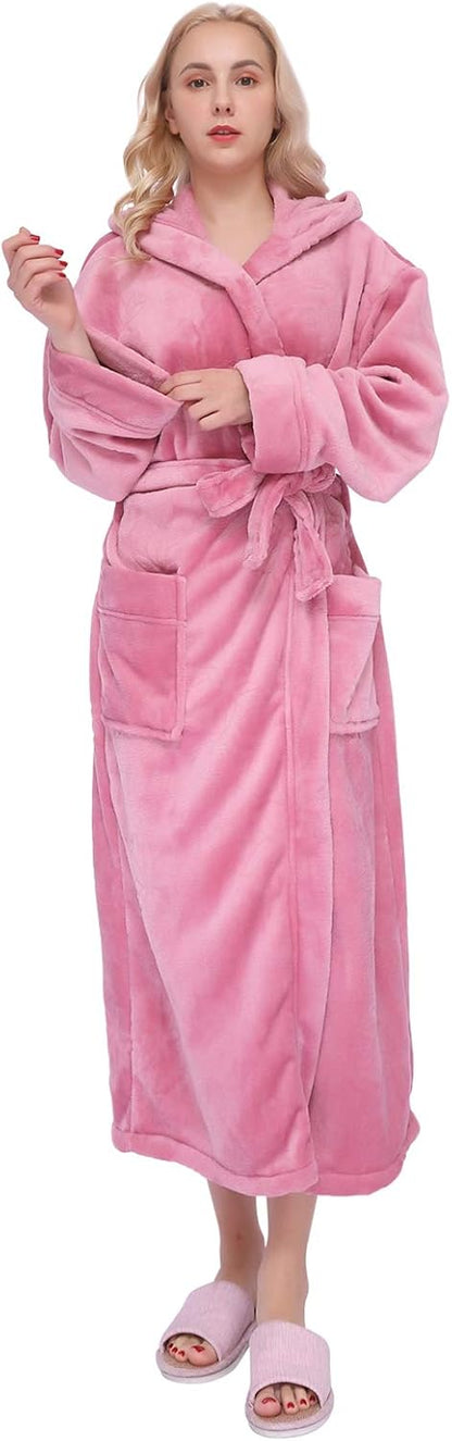 KEMUSI Hooded Herringbone Women's Soft Spa Long Kimono Bathrobe,Comfy Full Length Warm Nightdress
