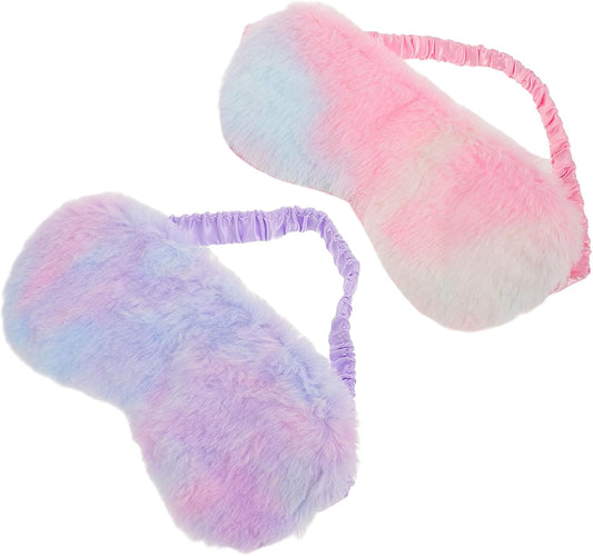 2pcs Plush Rabbit Eye Mask Light Blocking Sleep Mask with Soft Faux Fur and Silk Feel for Travel and Rest, Comfortable and Adult Sleeping Cover in Blue and Pink