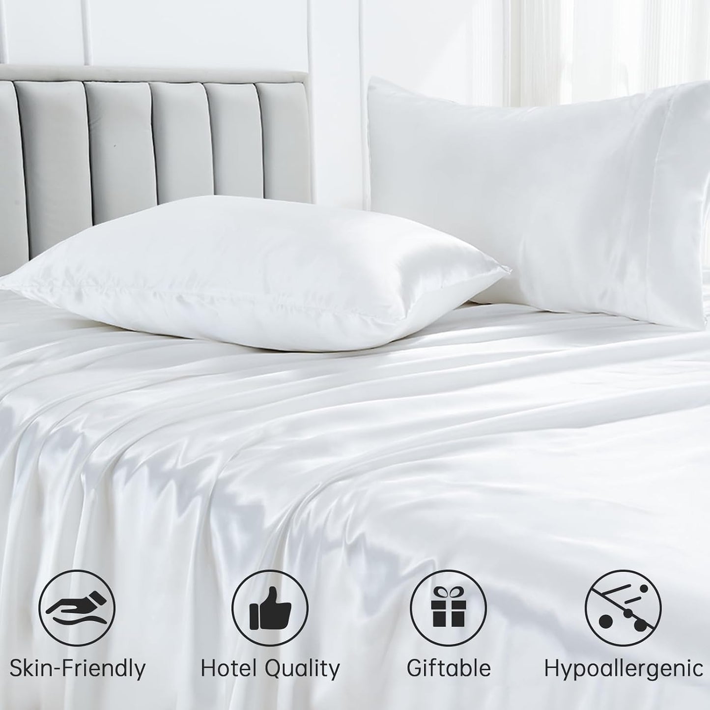 Full Size 4-Piece Sheet Set 19 Momme High-Fashion Inspired Mulberry Silk Bed Sheets Set Fits 6-9" Deep Pocket, Limited-Edition Mulberry Silk Bed Collection (Solid, Peach)