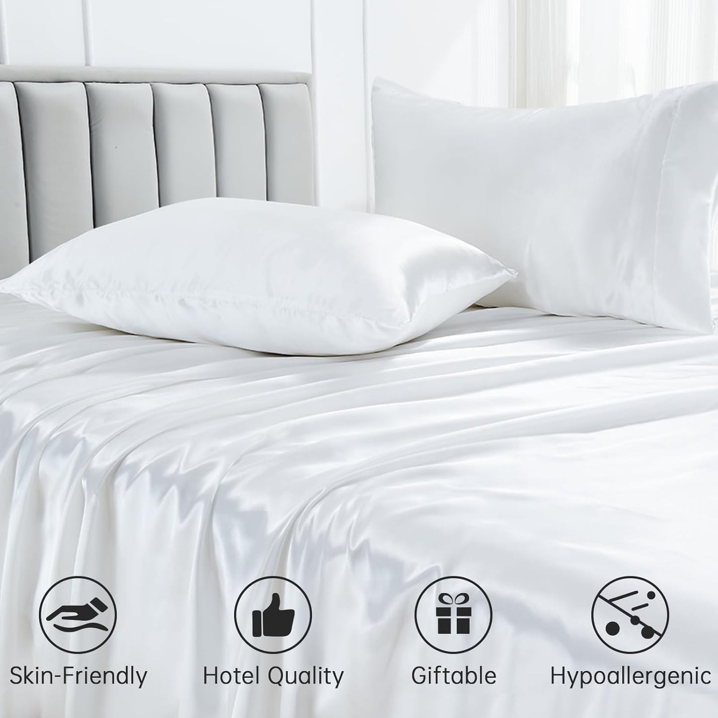 California King Size 4-Piece Sheet Set 16 Momme High-Fashion Inspired Mulberry Silk Bed Sheets Set Fits 10-12" Deep Pocket, Limited-Edition Mulberry Silk Bed Collection (Solid, Peach)