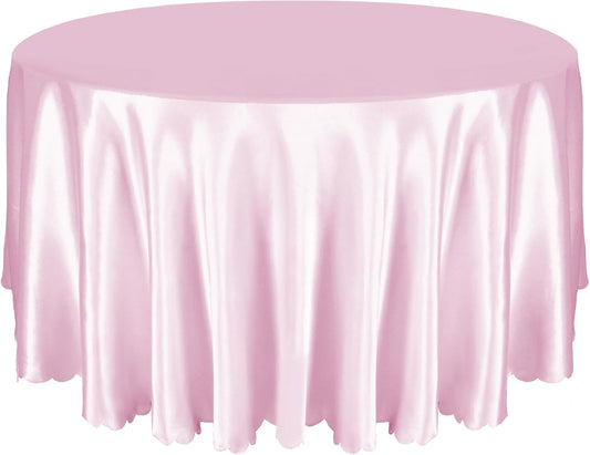 Entisn 1 Pack 90 Inch / 7.5 Ft Round Tablecloth, Pink Satin Table Cloth for 30-72 Inch Table, Overlay Bright Silky Satin Table Cover, Wrinkle Resistant Table Decoration for Wedding Banquet Party